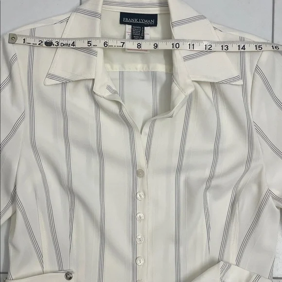 Frank Lyman Design Winter White Striped Blazer Top Button Down Front & Cuffs Sz8 - Picture 13 of 13